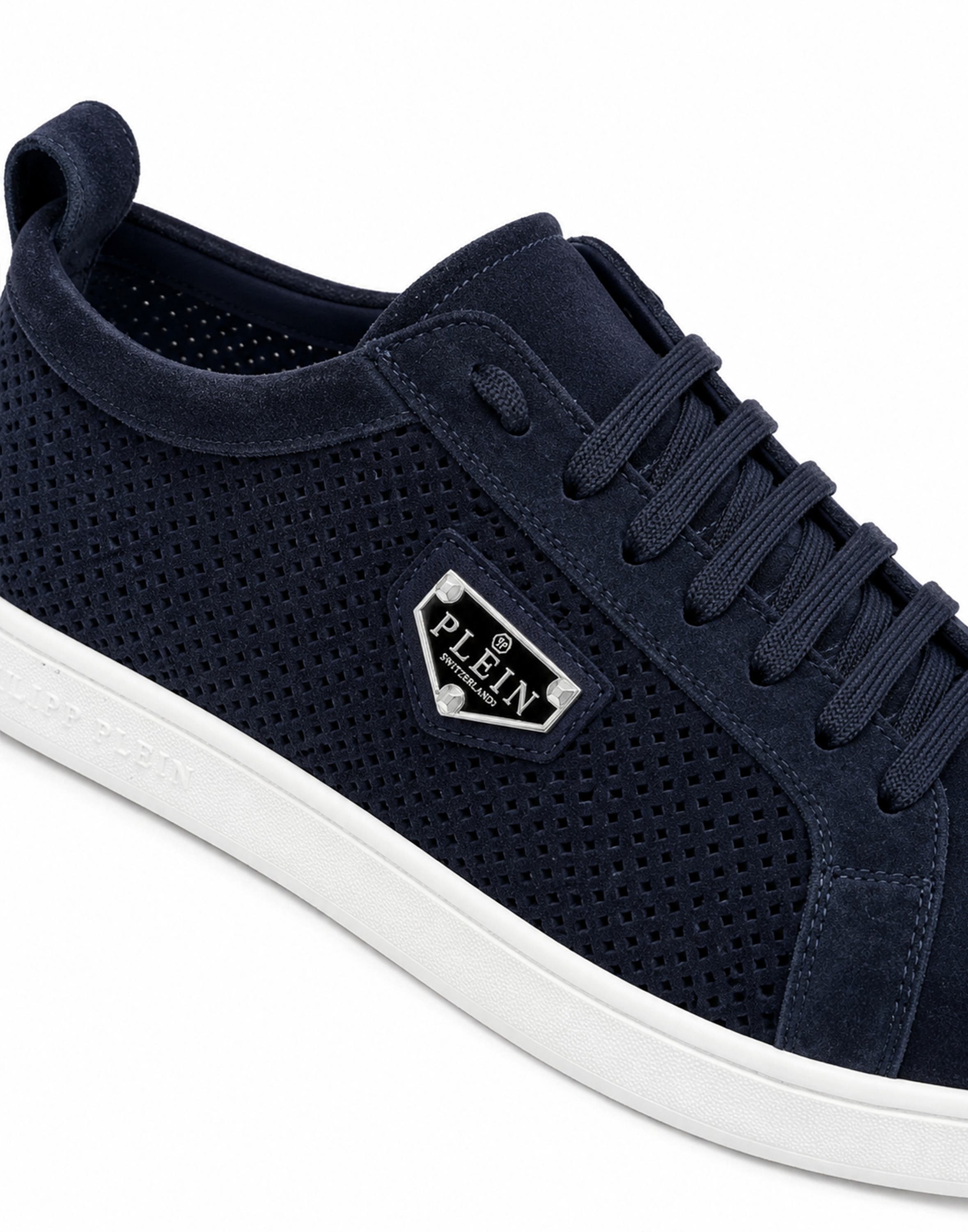 Perforated Suede Low-Top Sneakers Men, Alternate, color, darkblue