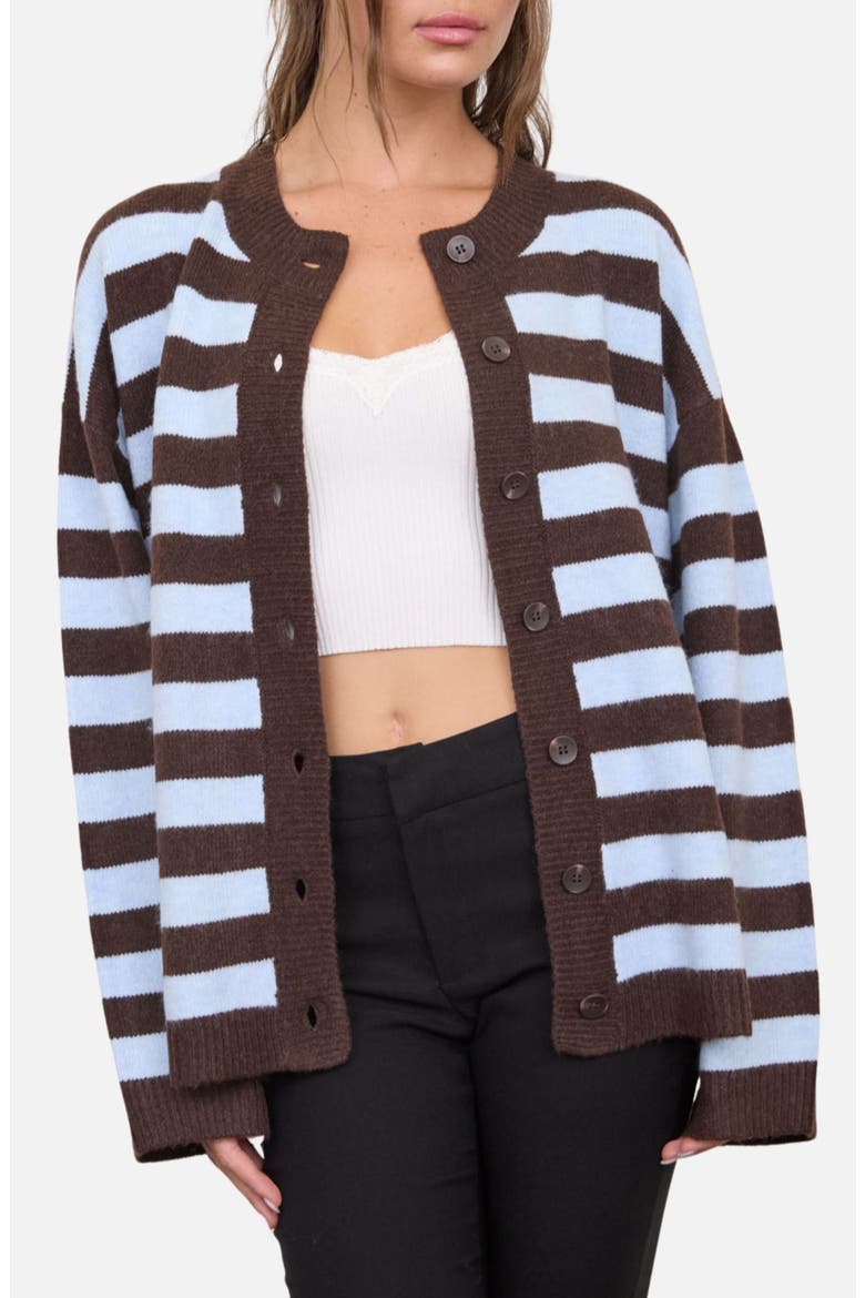 Striped Boxy Cardigan, Main, color, DARK BROWN