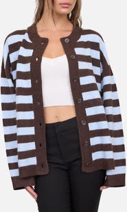 Blu Pepper Striped Boxy Cardigan