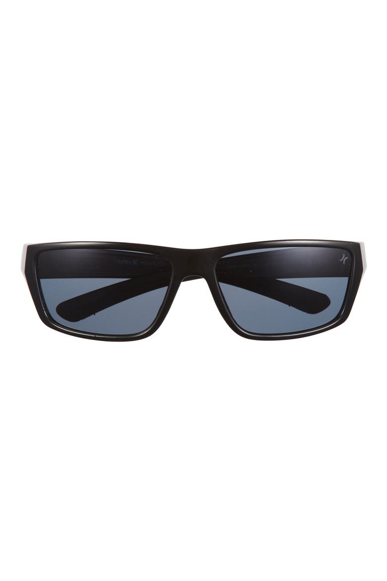 60mm Polarized Wraparound Sunglasses, Main, color, BLACK