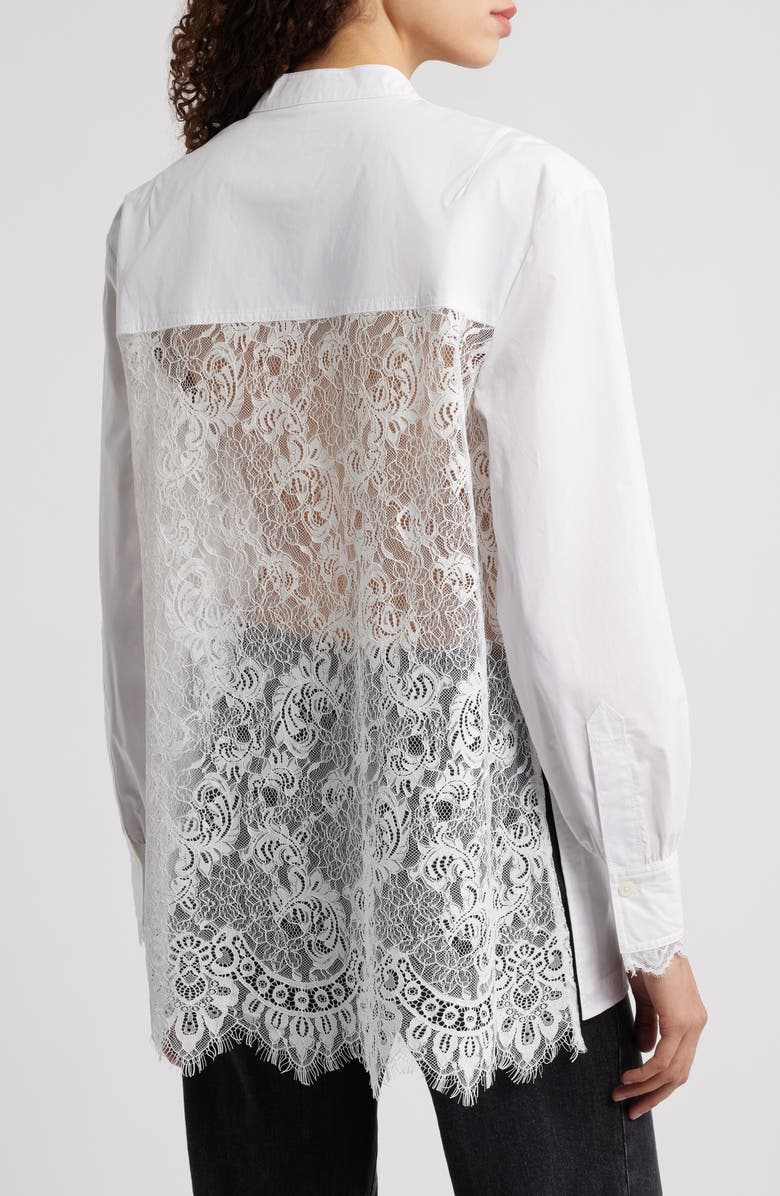 AllSaints Ethel Lace Trim Long Sleeve Woven Shirt, Alternate, color, White