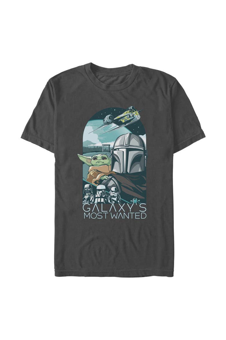 Men's Star Wars The Mandalorian and Grogu Galaxy's Most Wanted Comic Art  Graphic T-Shirt, Main, color, Charcoal