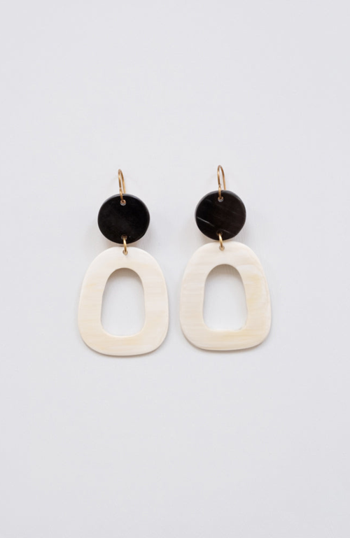 Maadili Collective Open Oblong Earrings In White & Brown