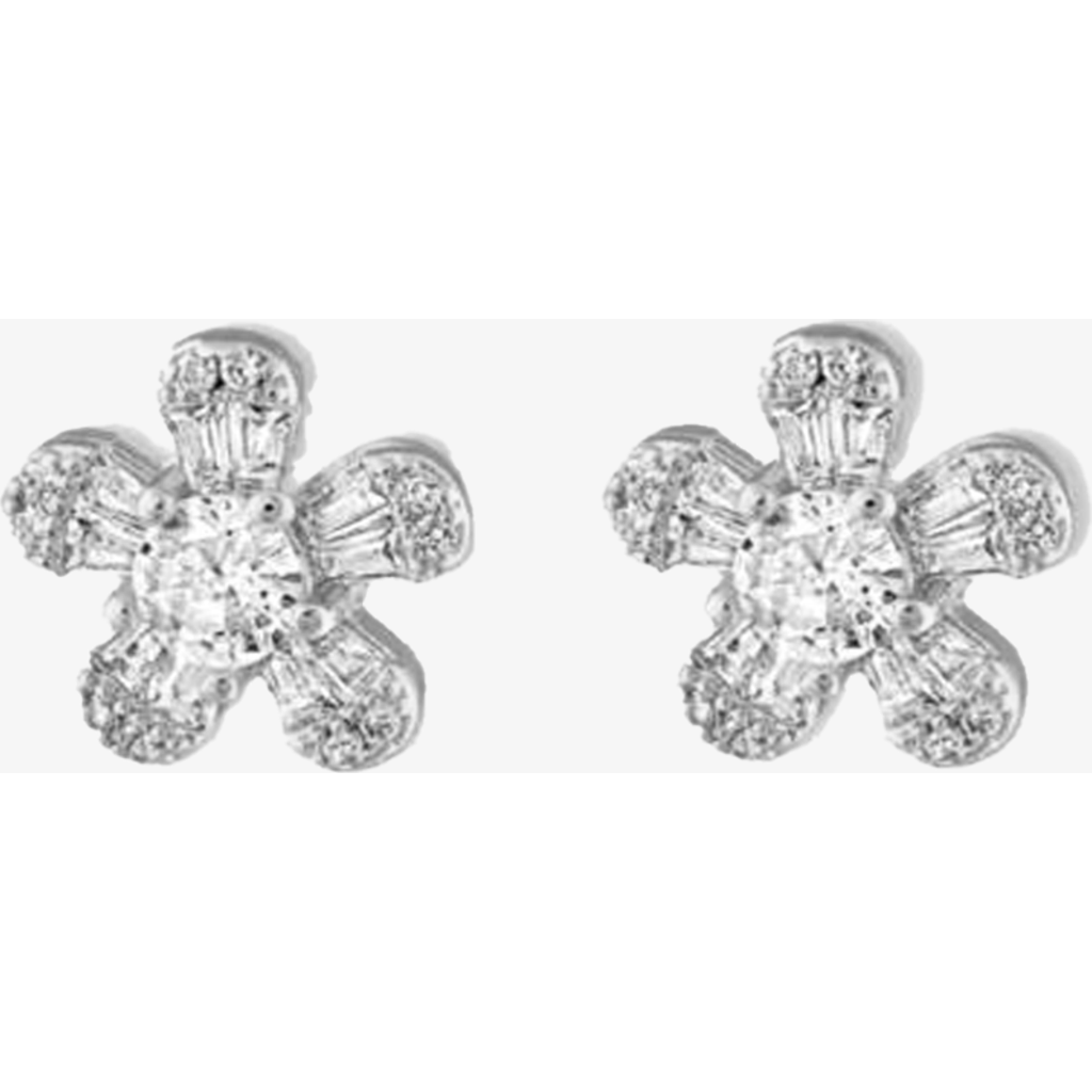 Ben Oni Copper Cubic Zirconia Flower Stud Earrings In Silver