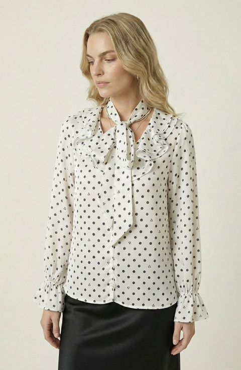Polka Dot Tie Neck Blouse