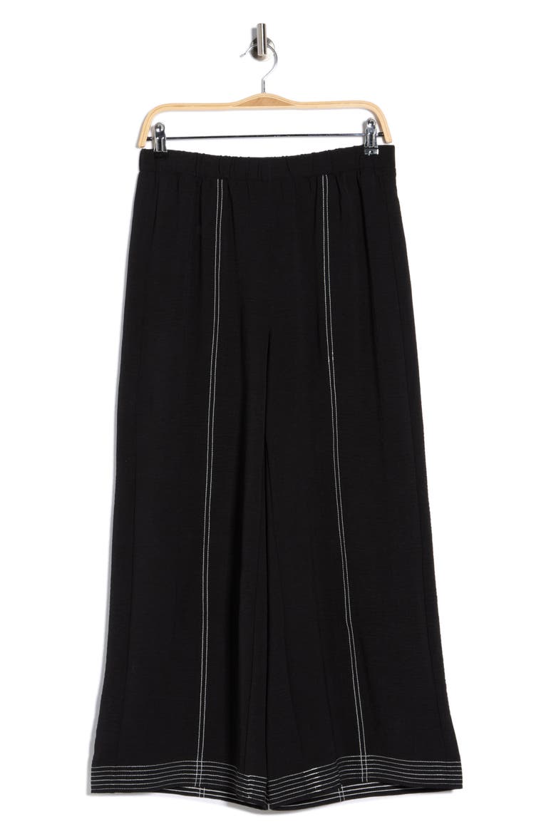 Contrast Stitch Wide Leg Pants, Alternate, color, BLACK/ IVORY