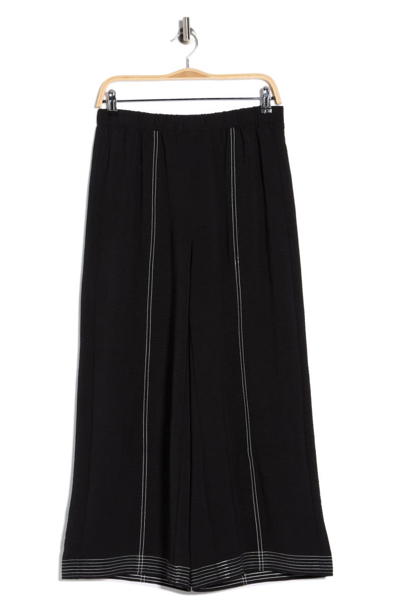 Adrianna Papell Contrast Stitch Wide Leg Pants, Main, color, Black/ Ivory