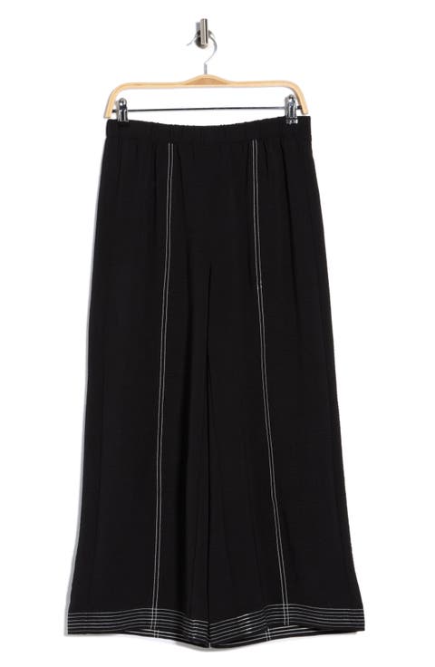 Contrast Stitch Wide Leg Pants