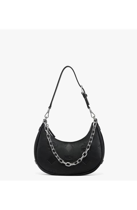 Aren Crescent Hobo Bag in Maxi Monogram Leather