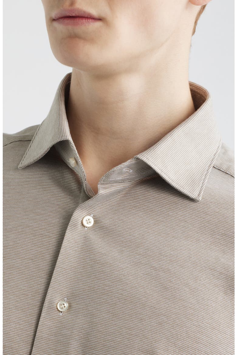 Premium Modern Fit Microhoundstooth Cotton Jersey Dress Shirt, Alternate, color, LIGHT BEIGE