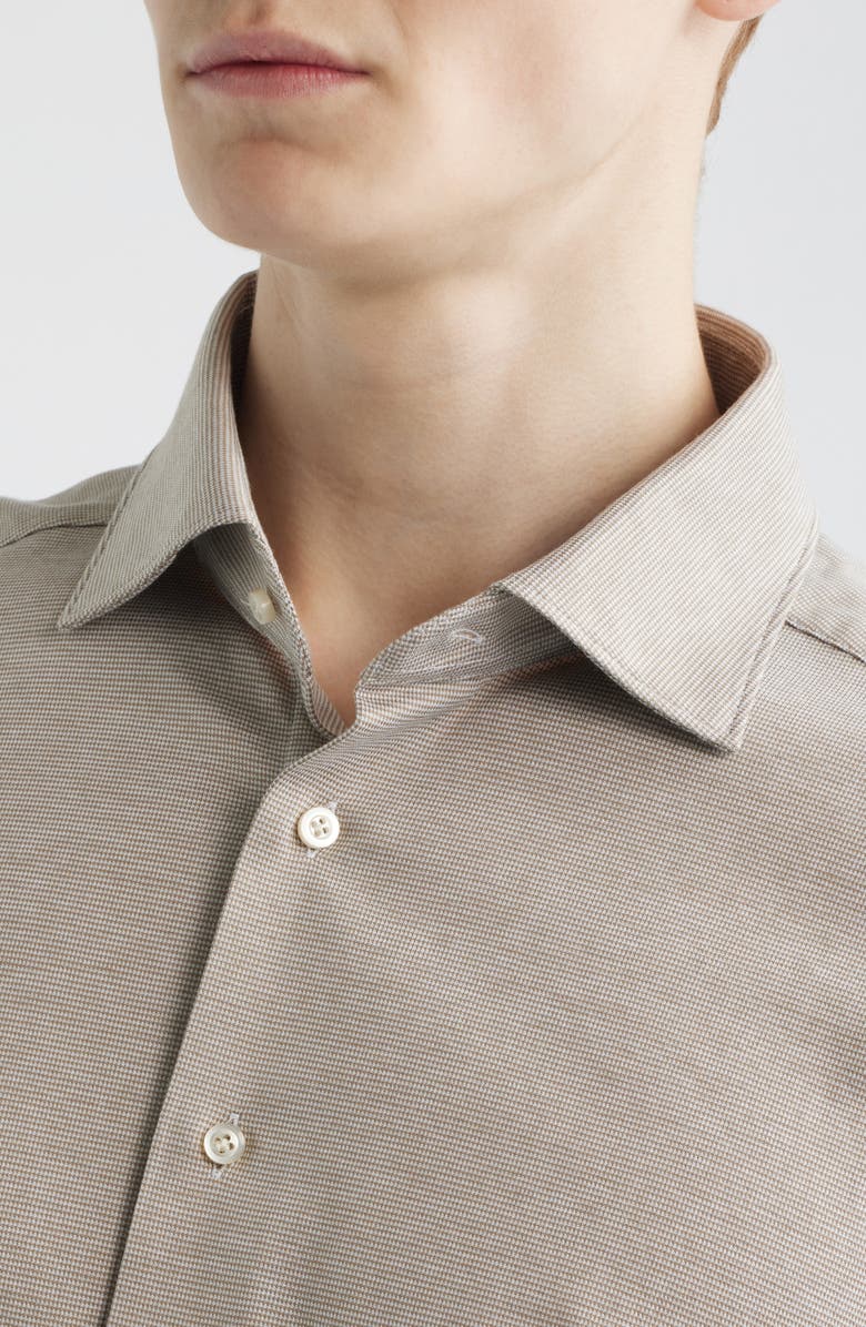 Emanuel Berg Premium Modern Fit Microhoundstooth Cotton Jersey Dress Shirt, Alternate, color, Light Beige