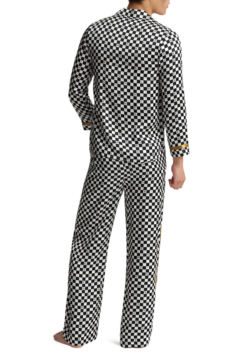 Checkerboard Unisex Long Pajama Set, Alternate, color, Black & White