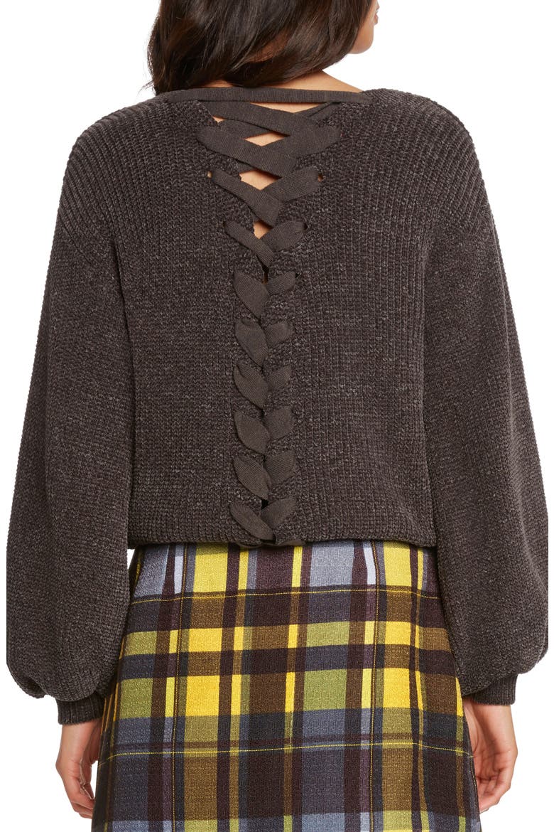 Tie Back Chenille Sweater, Alternate, color, CHARCOAL