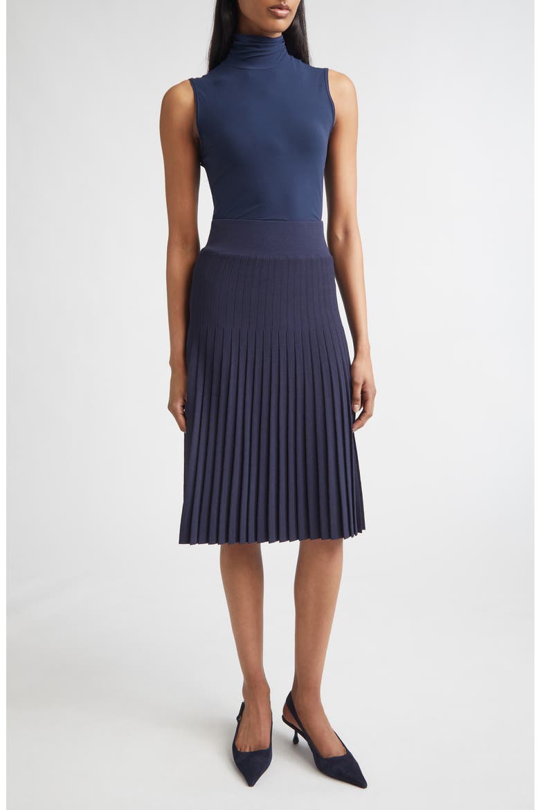 Tracy Riviera Crepe Knit Pleated Midi Skirt, Alternate, color, MIDNIGHT
