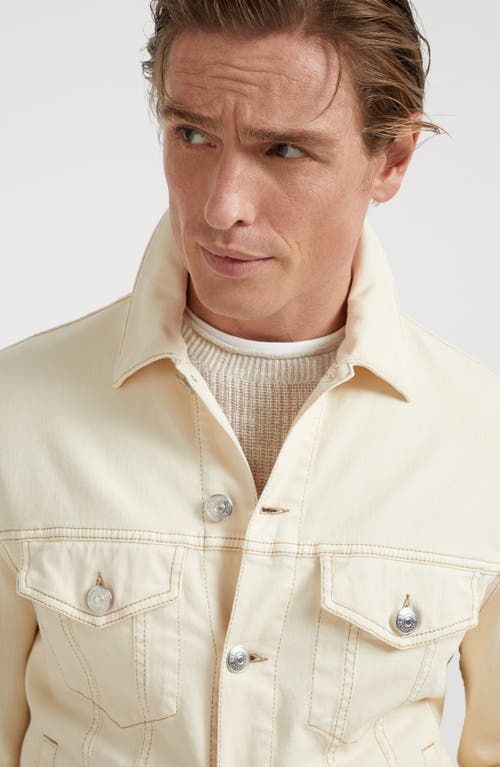 Brunello Cucinelli Classic White Denim Jacket For Men In Cream