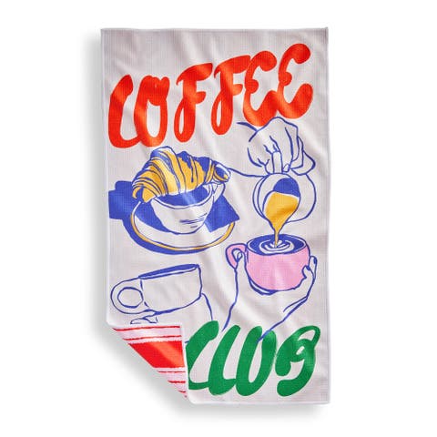 Super Absorbent Kitchen Towel Coffee Club Multi Color Dishtowel 18 x 30 in