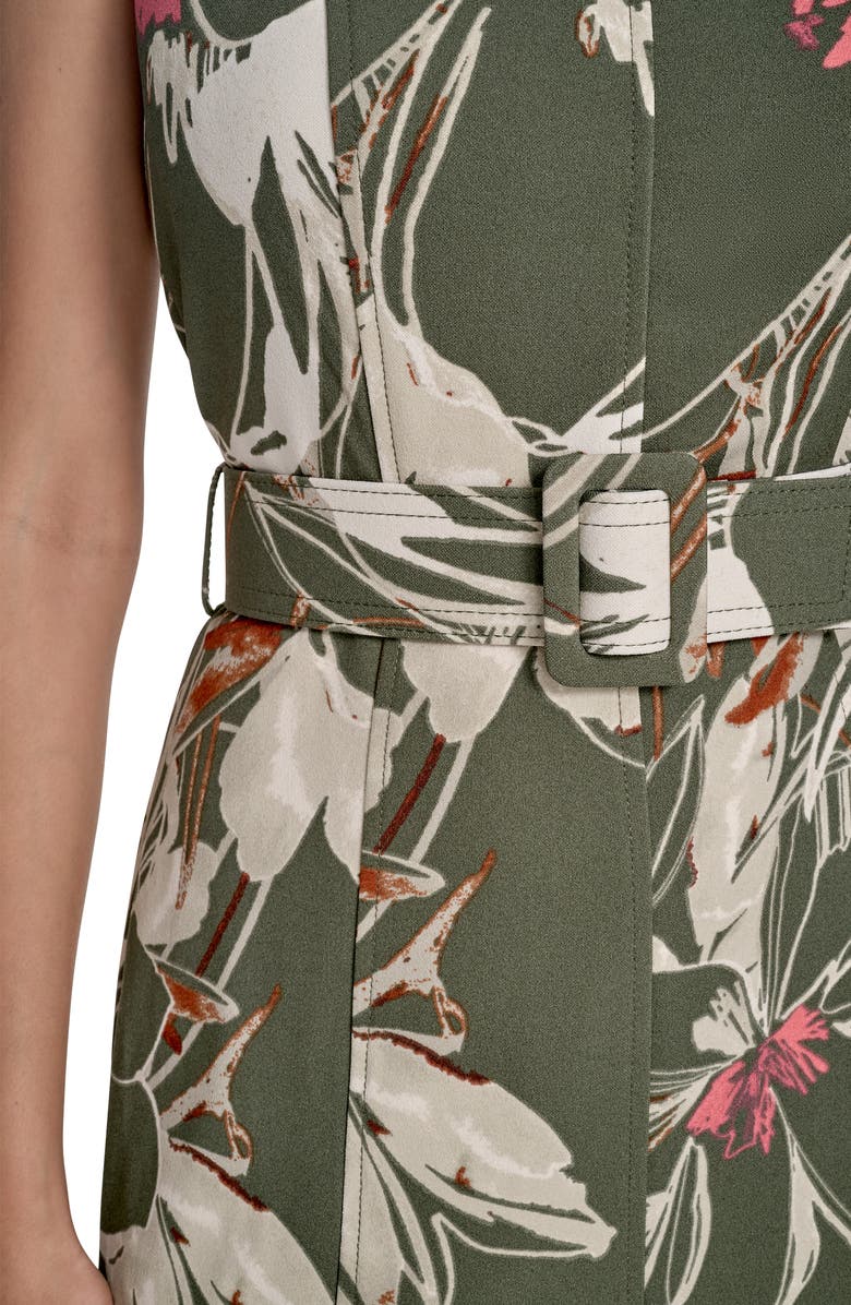 Calvin Klein Floral Sleeveless Belted A-Line Midi Dress, Alternate, color, Caper Multi