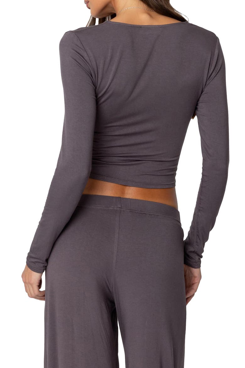 Kait Long Sleeve Crop Henley, Alternate, color, GRAY