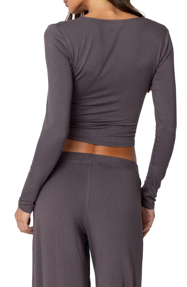 EDIKTED Kait Long Sleeve Crop Henley, Alternate, color, Gray