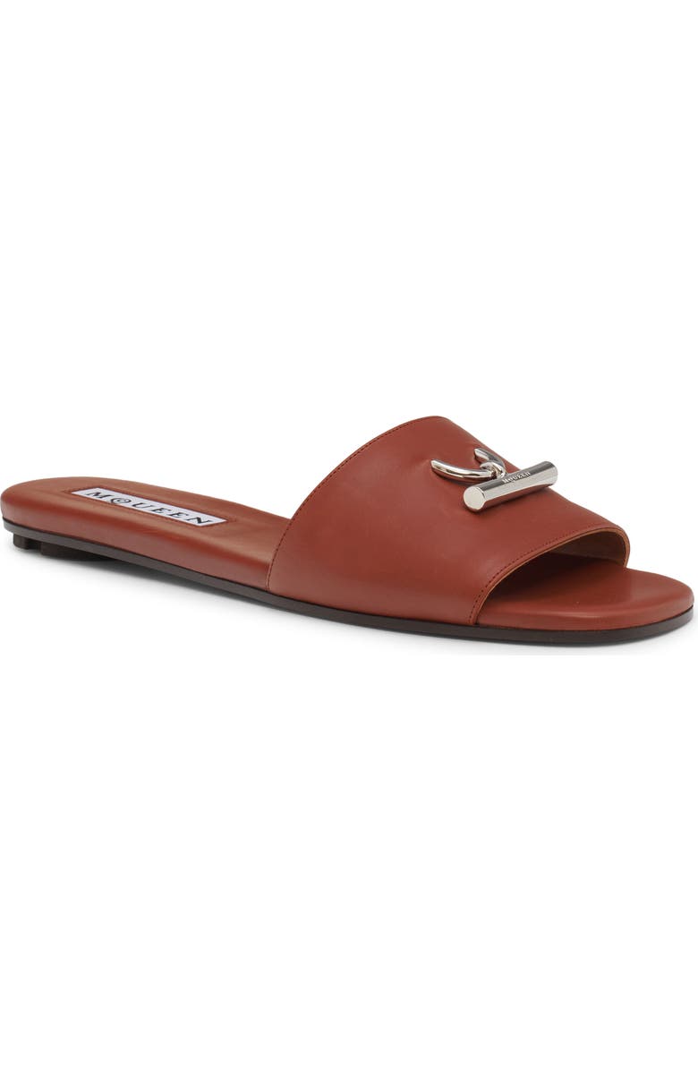 McQueen Arc Flat Slide Sandal, Main, color, Siena/ Silver