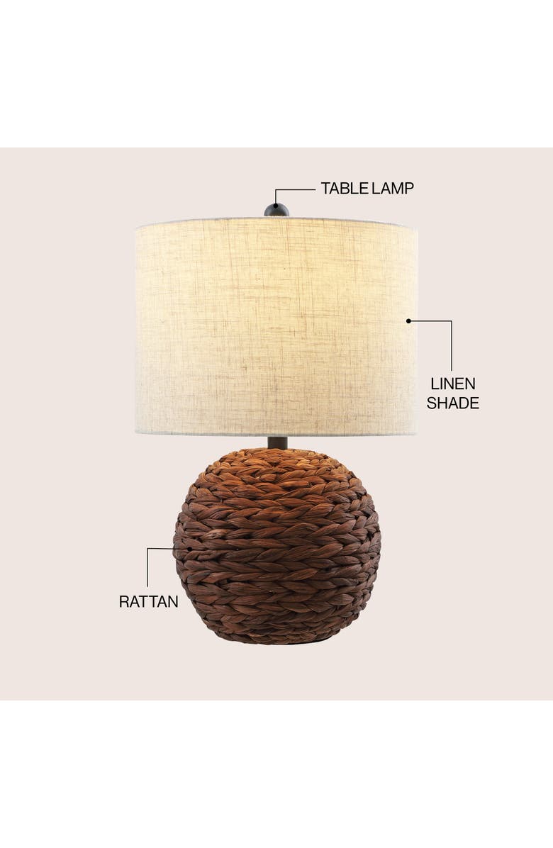 JONATHAN Y Camilo 21.5" Modern Coastal Woven Rattan Globe LED Table Lamp, Alternate, color, Dark Brown