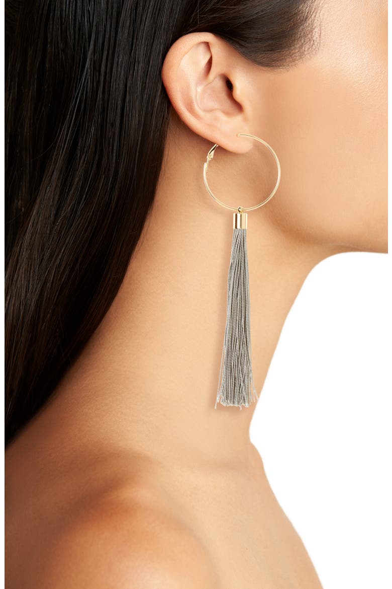 Tassel Hoop Earrings, Alternate, color, GREY