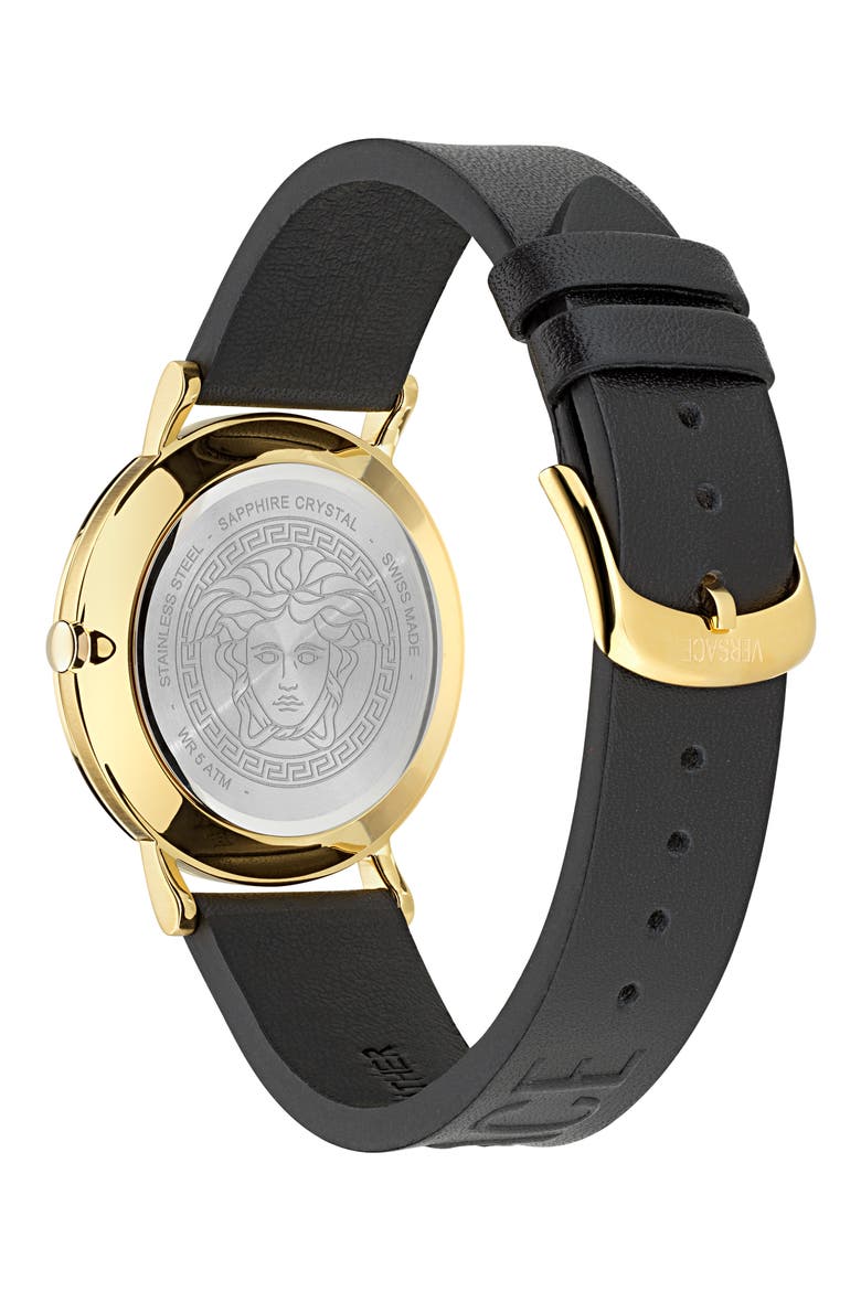 Greca Slim Leather Strap Watch, 40mm, Alternate, color, IP YELLOW GOLD