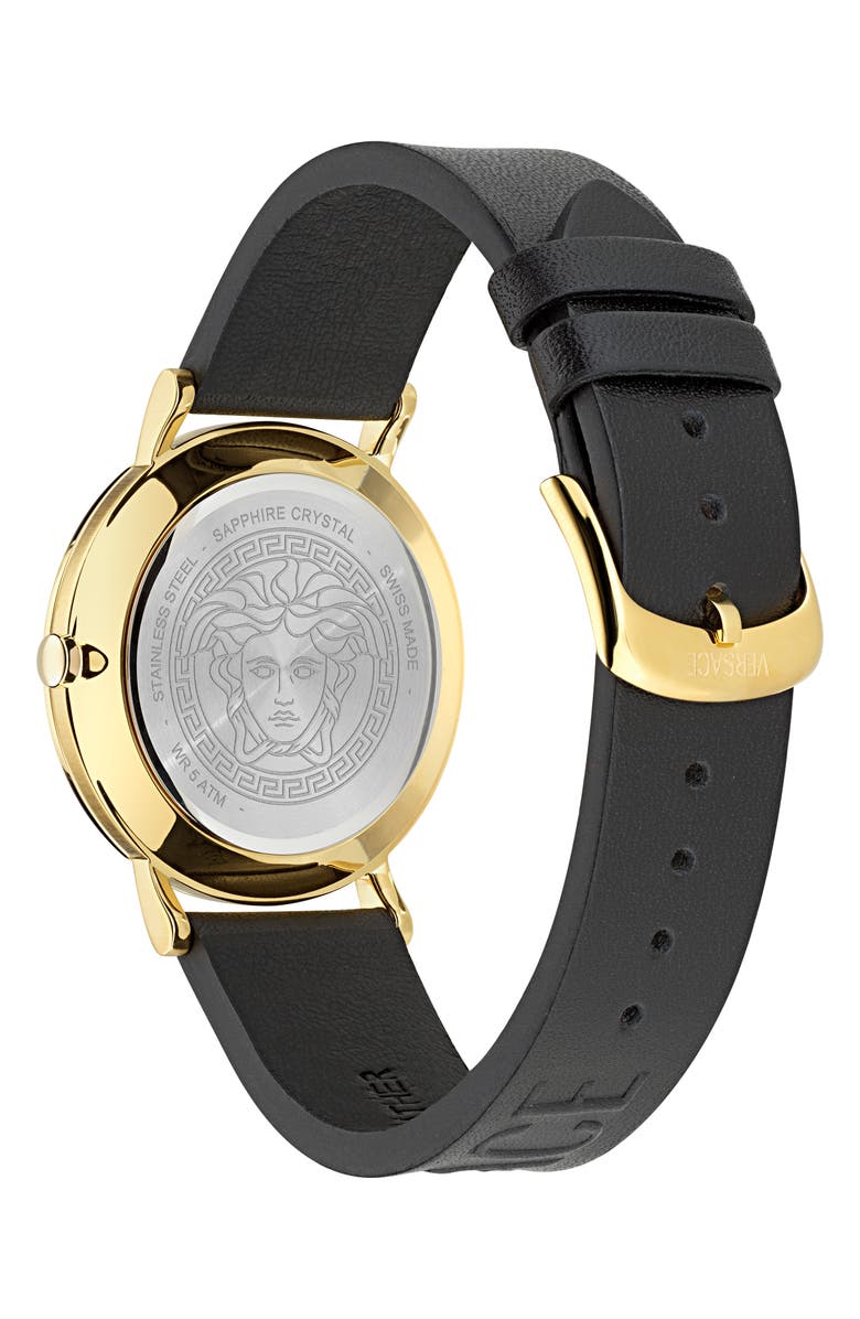 Versace Greca Slim Leather Strap Watch, 40mm, Alternate, color, 