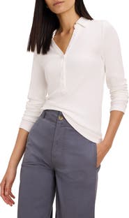 NIC+ZOE Perfect Rib Knit Long Sleeve Polo