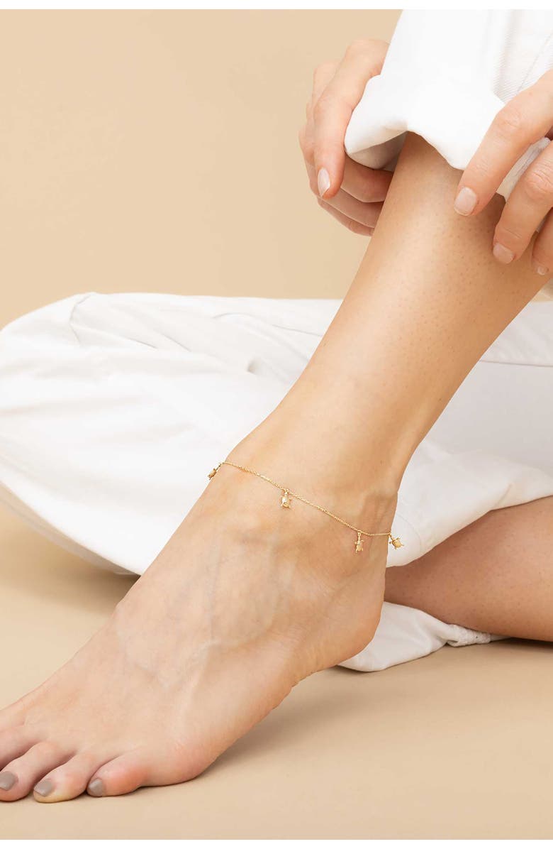 Oradina 14K Yellow Gold Sea Turtle Anklet, Alternate, color, Yellow Gold