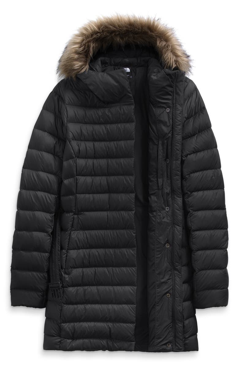 The North Face Transverse Water Repellent 550 Fill Power Down Belted Parka with Faux Fur Trim, Alternate, color, 