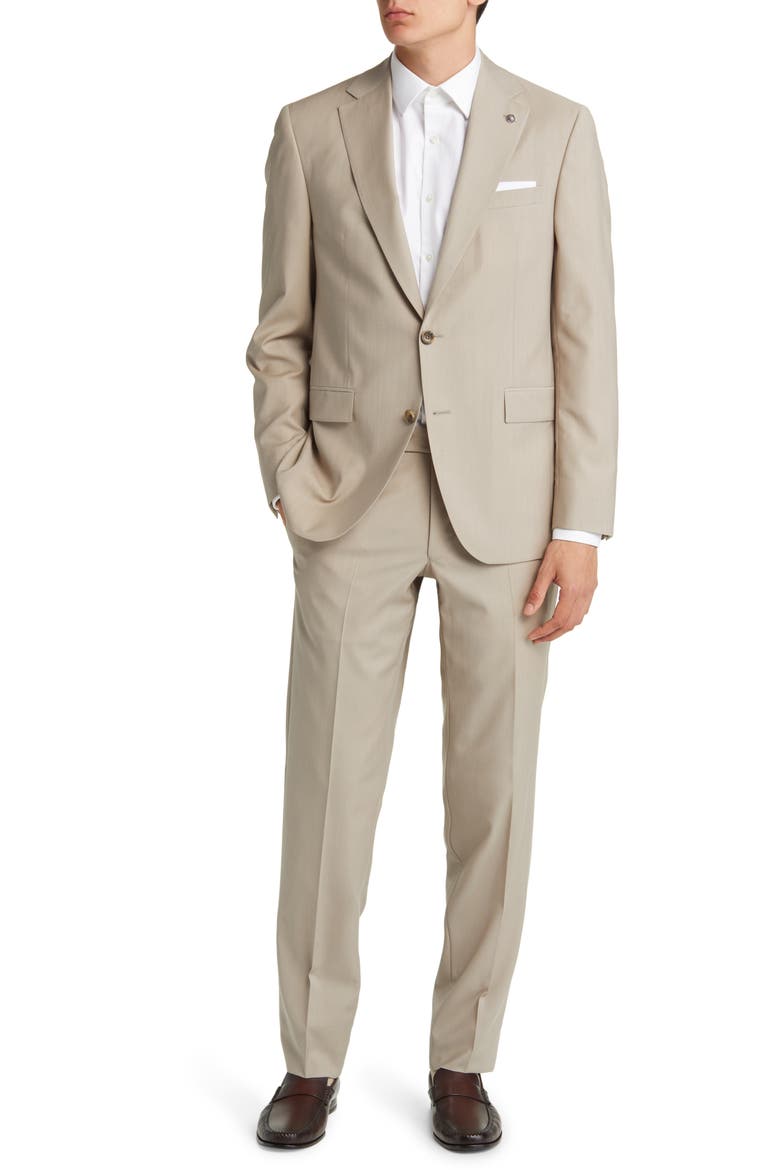 Esprit Soft Constructed Solid Wool Suit, Main, color, TAN