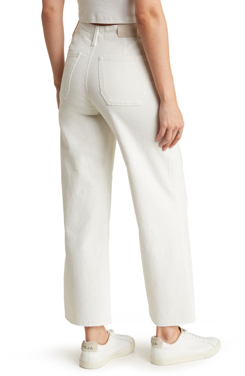 PAIGE Anessa Raw Hem High Waist Crop Wide Leg Utility Jeans, Alternate, color, Tonal Ecru