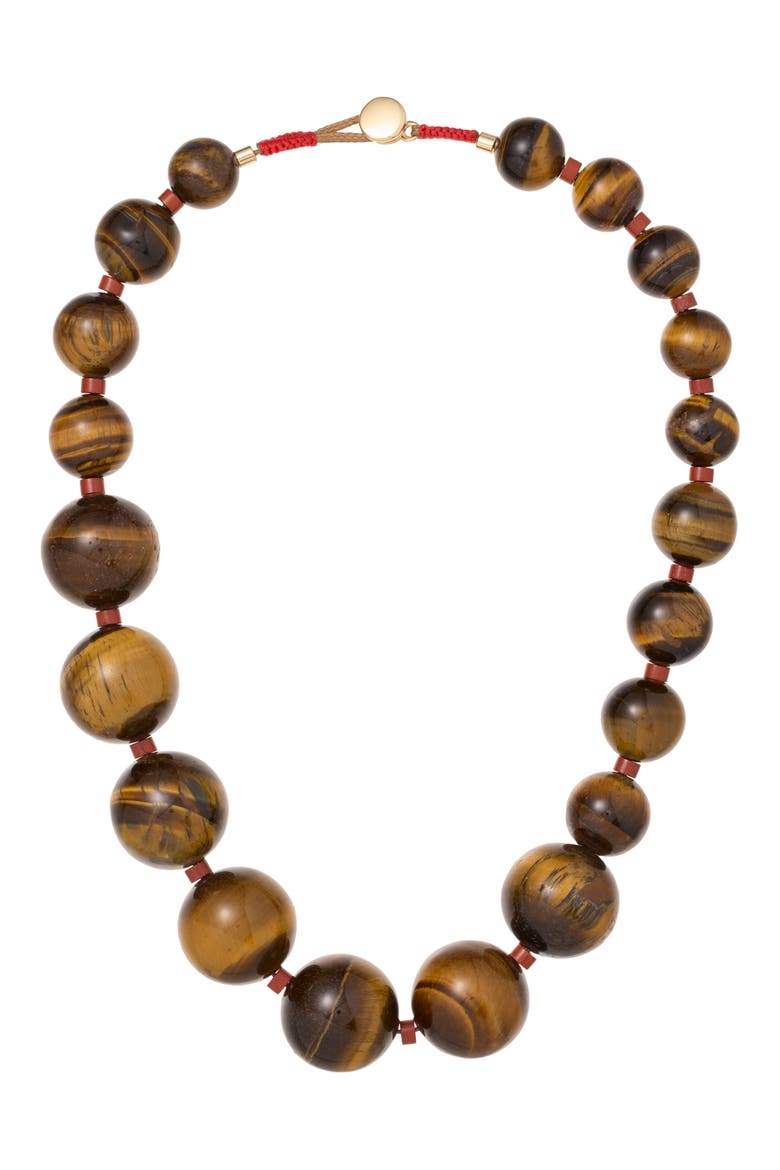 The Very Big Bead Stone Necklace, Main, color, TIGERS EYE/ LAPIS