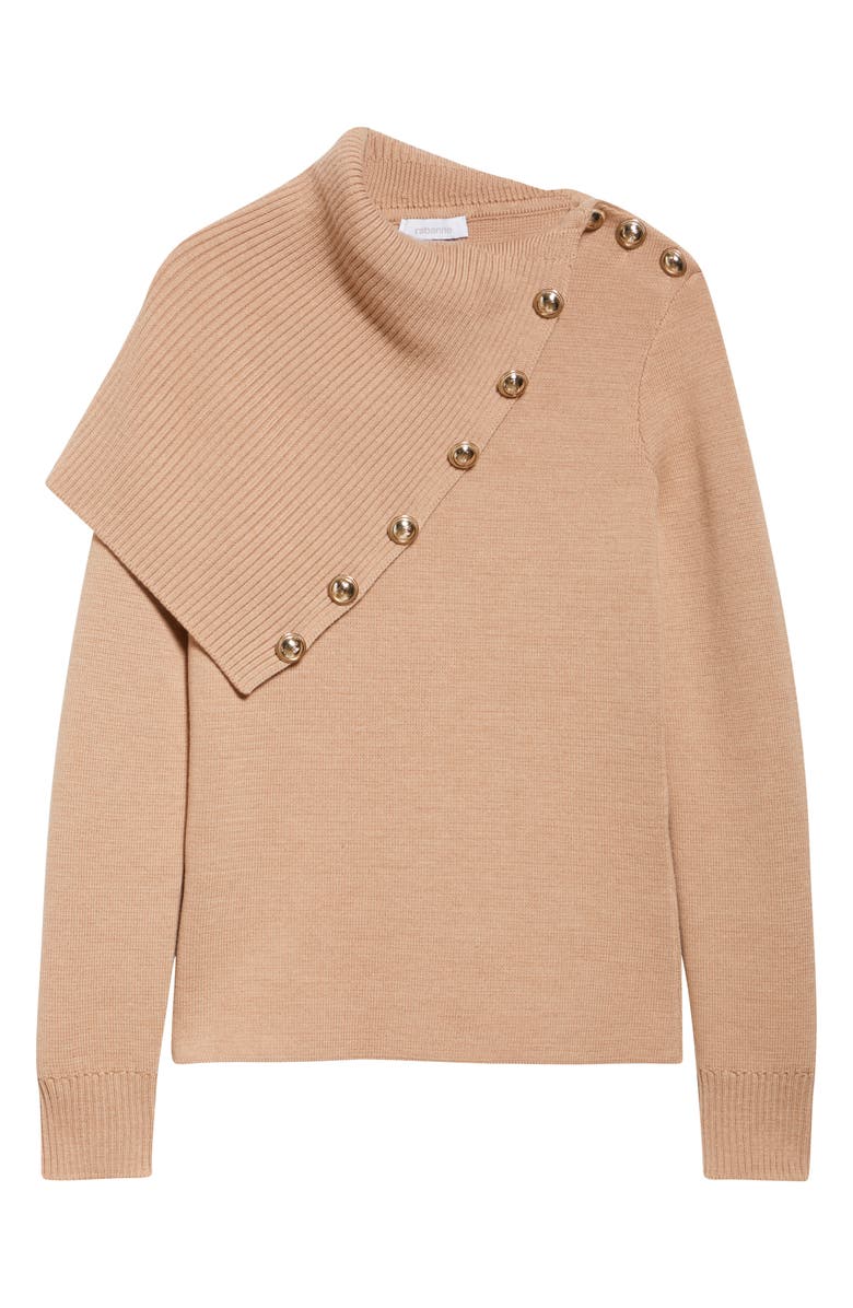 Rabanne Drape Shoulder Merino Wool Sweater, Alternate, color, Beige
