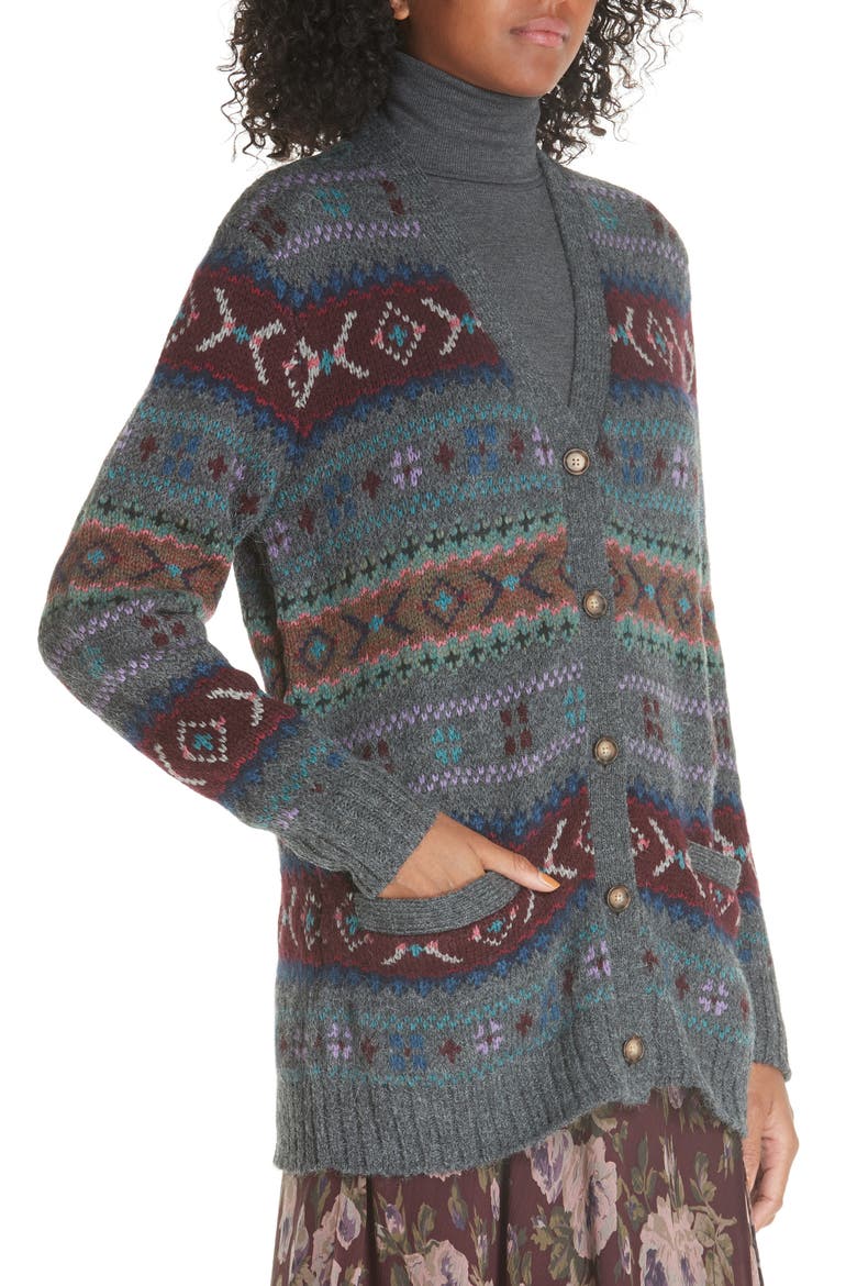 Fair Isle Cardigan, Alternate, color, GREY MULTI