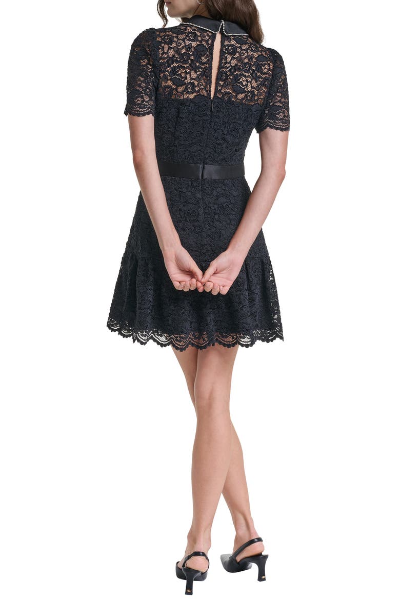 Crystal Collar Detail Lace A-Line Minidress, Alternate, color, BLACK