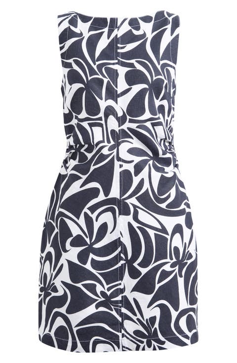 Boat Neck Shirred Linen Minidress