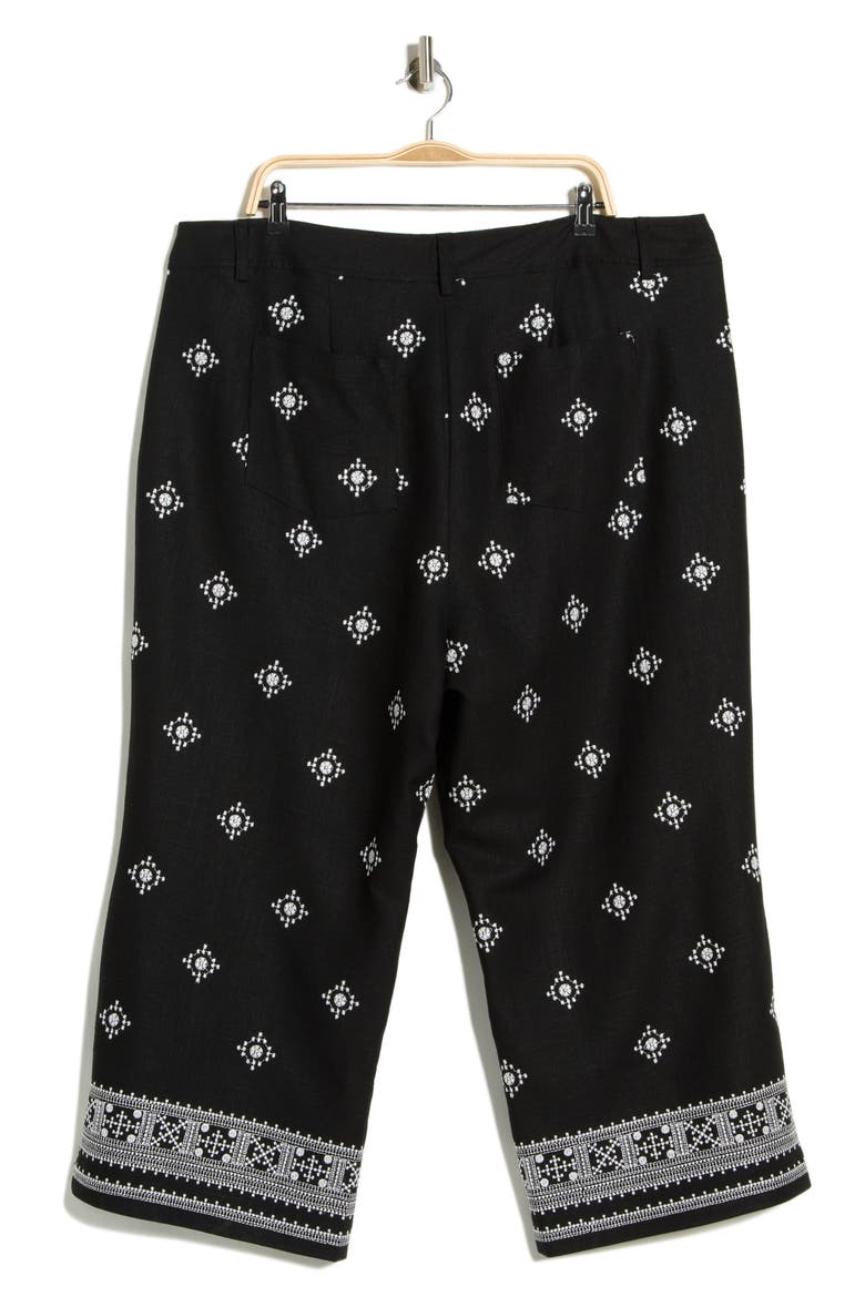 Embroidered Border Crop Pants, Alternate, color, BLACK/ IVORY