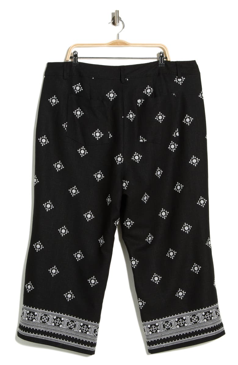 T Tahari Embroidered Border Crop Pants, Alternate, color, Black/ Ivory