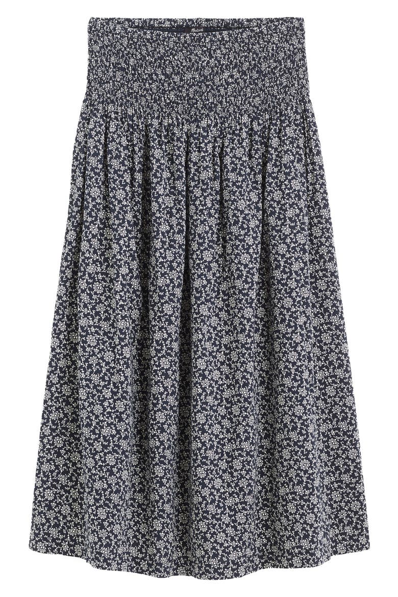Floral Smocked Waist Midi Skirt, Alternate, color, CLASSIC NAVY