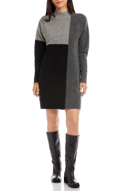 Colorblock Long Sleeve Sweater Dress