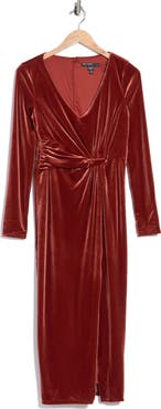 Maggy London Long Sleeve Velvet Midi Dress