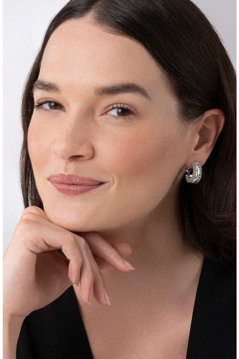 Caviar™ Sterling Silver Hoop Earrings, Alternate, color, STERLING SILVER