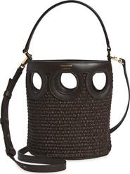 FERRAGAMO Mini Gancio Outline Raffia Bucket Bag