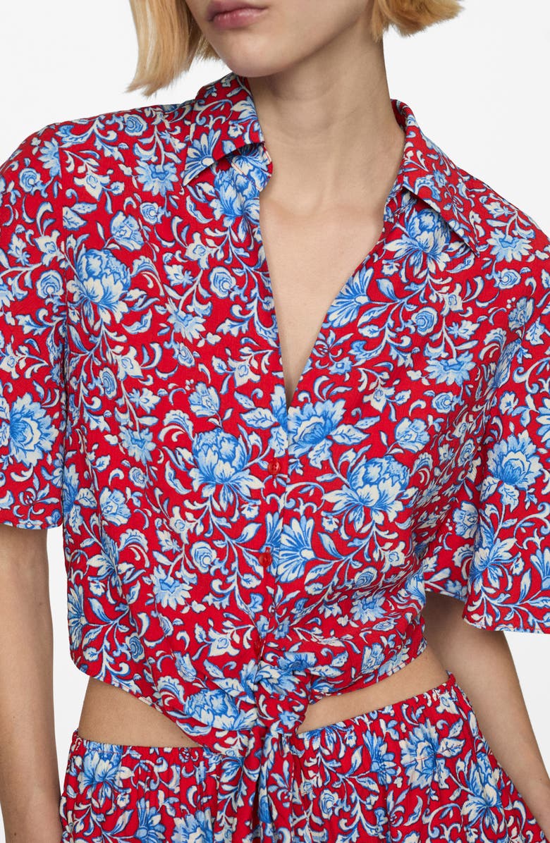 MANGO Floral Tie Front Button-Up Shirt, Alternate, color, 