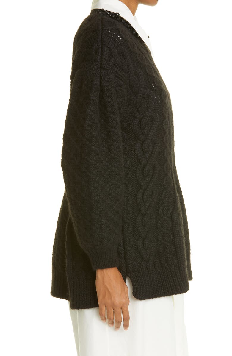 Simone Rocha Signature Sleeve Cable Knit Alpaca Blend Sweater, Alternate, color, 
