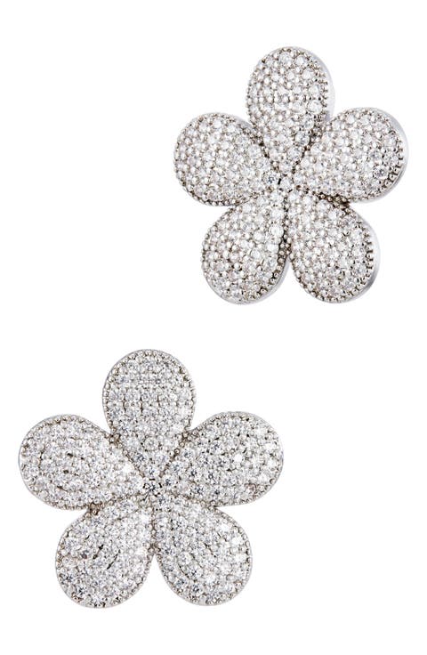 Pavéd Flower Stud Earrings