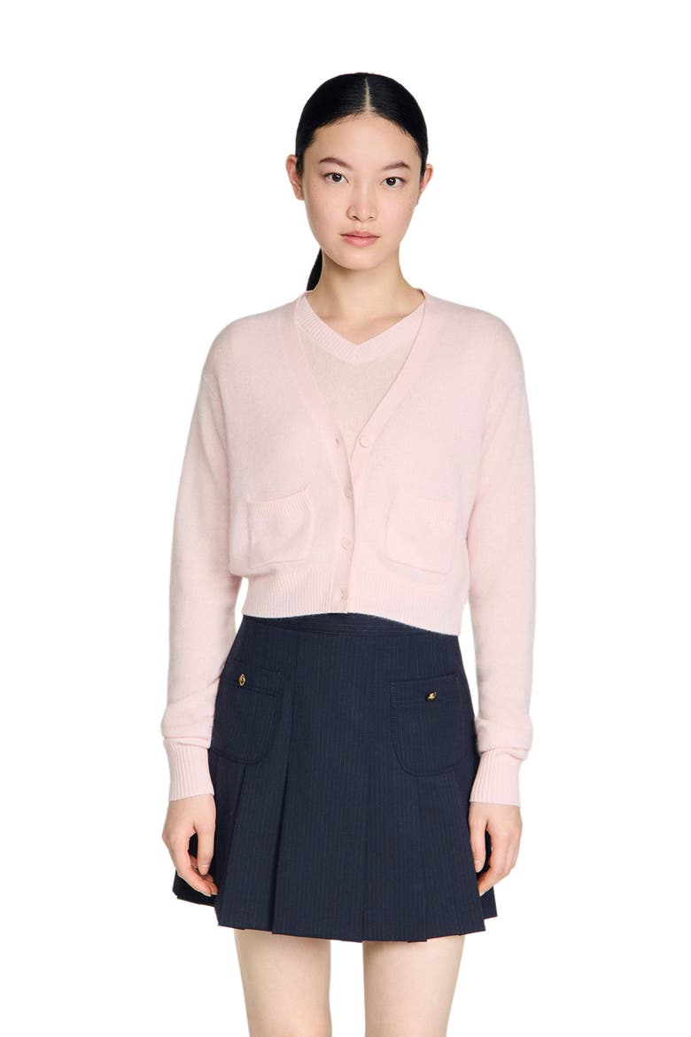 Cropped cashmere wool cardigan, Main, color, Light pink