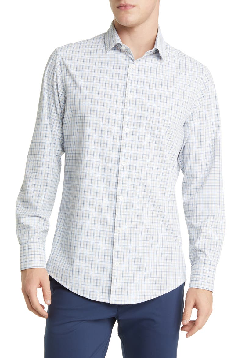 Leeward Trim Fit Ludlow Check Performance Button-Up Shirt, Main, color, WHITE